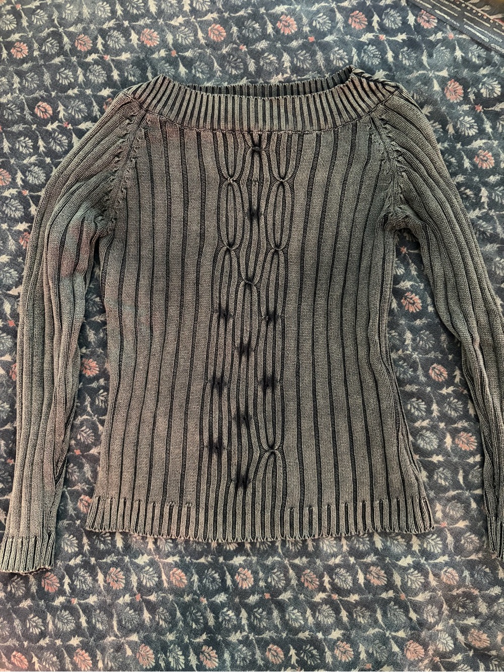 Ribbed Cable-Front Women's Sweater in Gray Blue